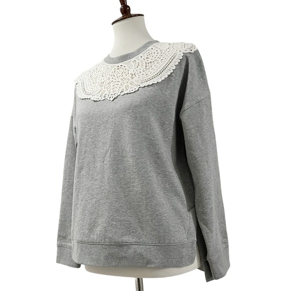 Boden Grey Sweatshirt with White Lace Collar Women's Size XS - Picture 5 of 11